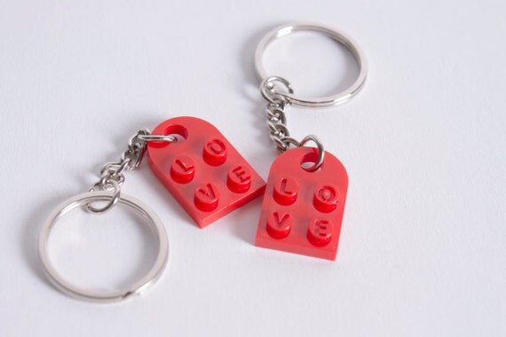 Personalized Heart LOVE Keychain Pair Made From LEGO Bricks