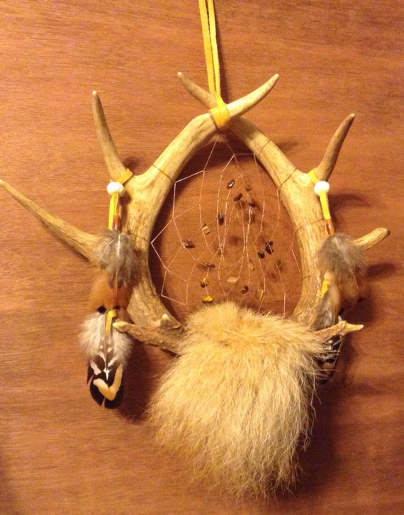 Deer Antler Dream Catcher Coyote fur bone buffalo horn