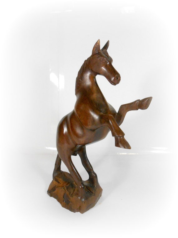 Teak Horse Statue Figurine Solid Wood Horse Hand Carved