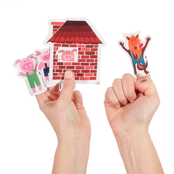 Three Little Pigs Paper Finger Puppets PRINTABLE PDF DIY