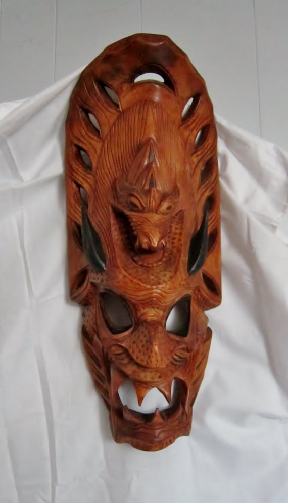 Wood Mask Pacific Islands Hand Carved Tribal Ceremony Dance