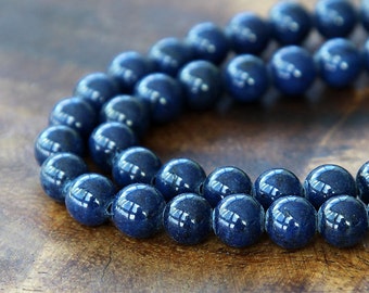 Mountain Jade Beads, Navy Blue, 10mm Round - 15 inch strand - eMJR-B09-10