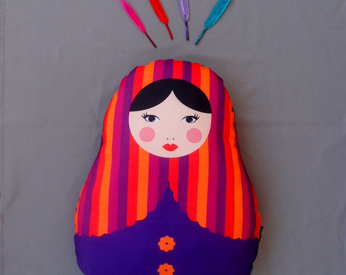 Colorful Matryoshka Doll, Purple Striped Matrioshka Pillow, Russian Doll Cushion, Gift Ideas, Home Decor, Kids Room Decoration, Folk Pattern