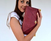 Dark red - maroon leather clutch / Handmade leather bag / Burgundy Italian leather