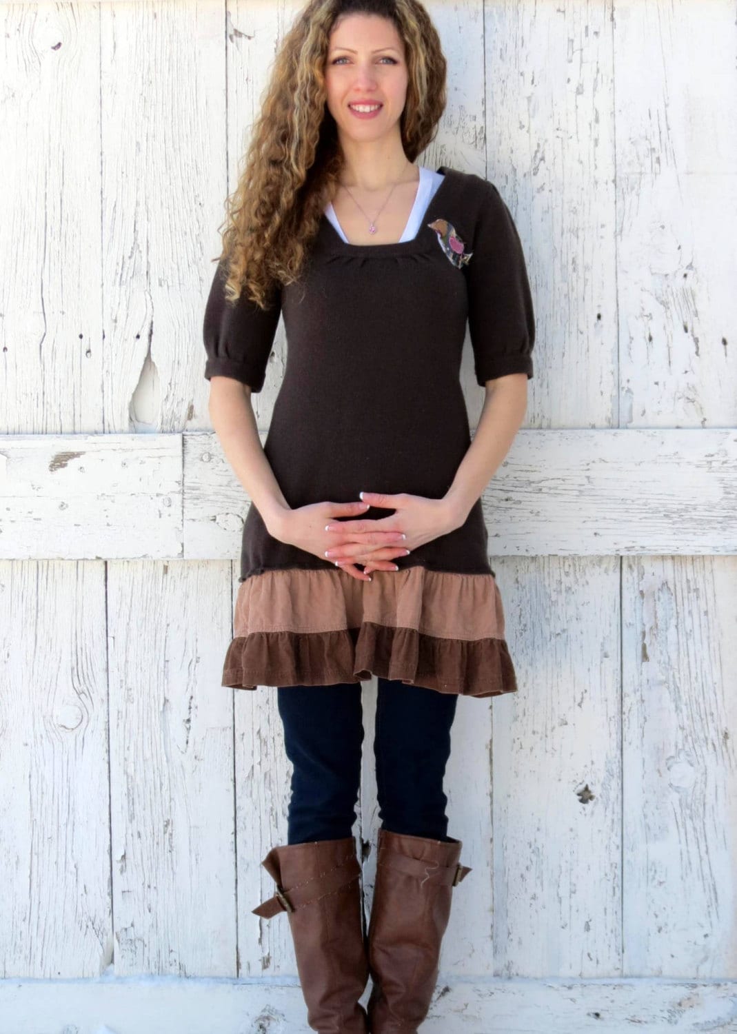 Upcycled Sweater Dress Bohemian brown dress Indie fashion