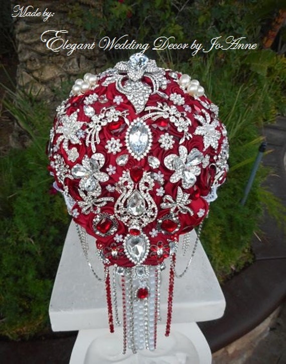 RED BROOCH BOUQUET- Deposit for this Stunning Cascading Red Brooch Bouquet, Cascading Bouquet, Red Bouquet, Brooch Bouquet, Jeweled Bouquet