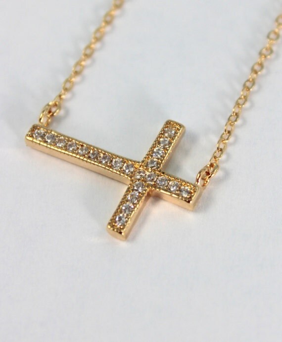 Sideways Cross Necklace Gold Filled Jewelry Women Sideway
