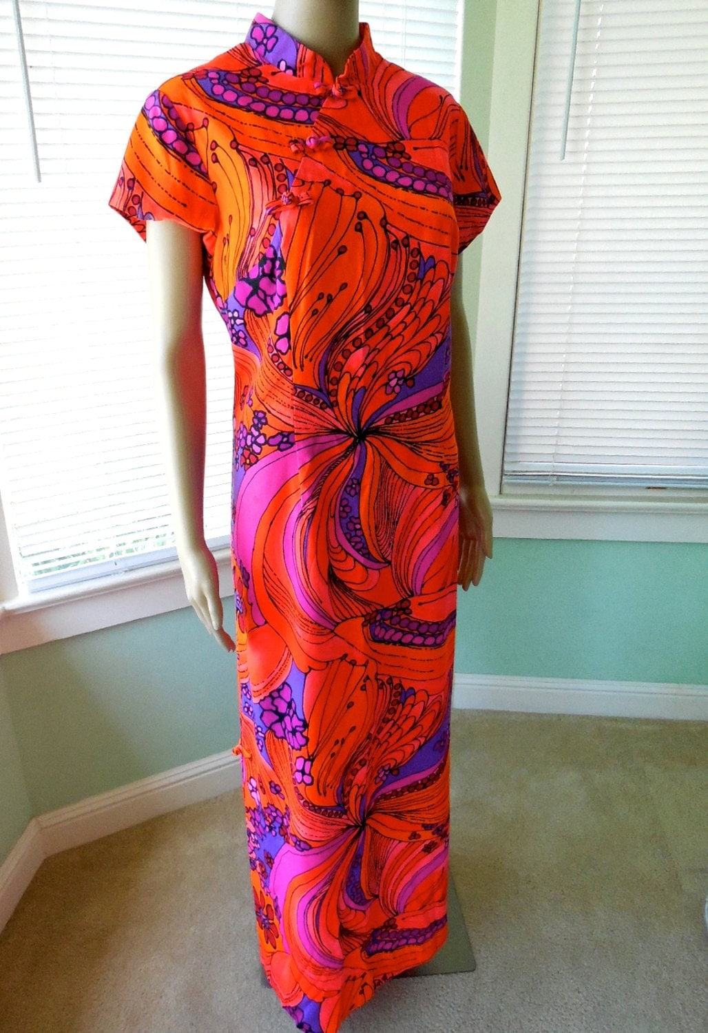 Vintage SYDNEY Dress Hawaiian Mu Mu Neon Maxi by SeadawlVintage