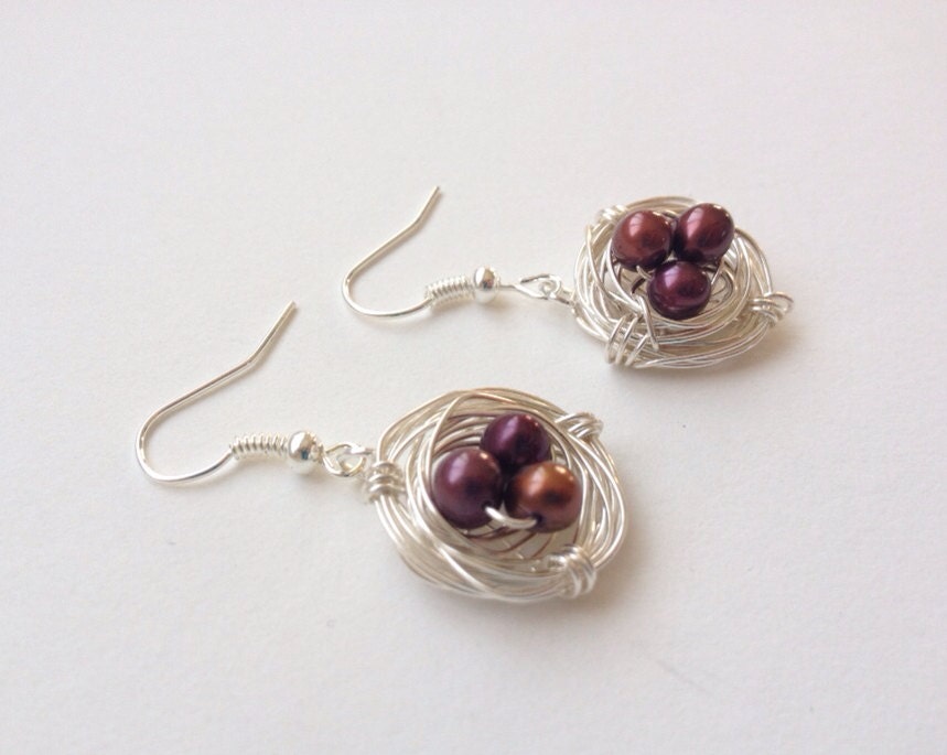 Pearl Bird Nest Earrings / bird nest jewelry / nest by