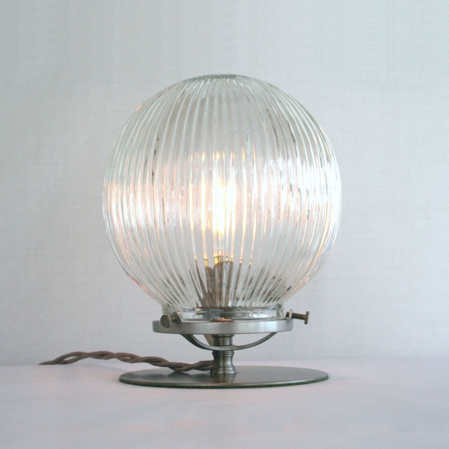 Ribbed Glass Globe Empyrean Table Lamp by SanctumLighting on Etsy