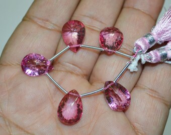 5 pc of Mystic Pink Topaz 9x13 to 10x13 mm concave cut Pear Briolettes (5 pc beads)