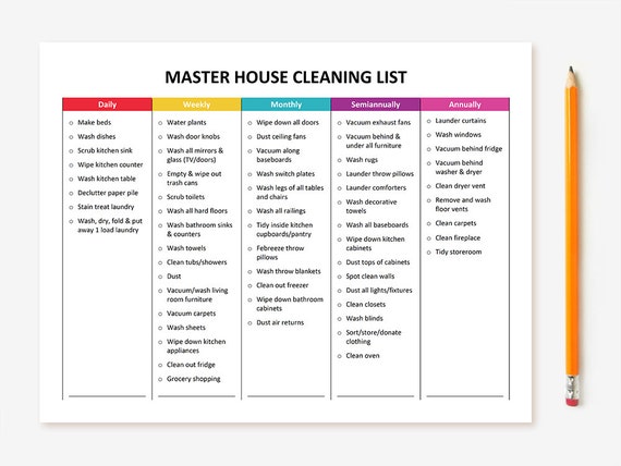 Printable Master House Cleaning List