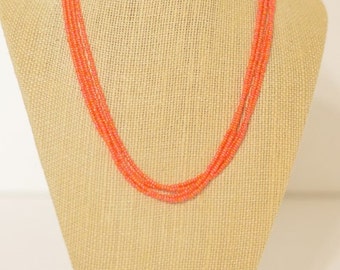 Orange necklace, orange beaded necklace, iridescent orange necklace, dainty necklace, seed bead necklace, bridesmaid gift, multistrand