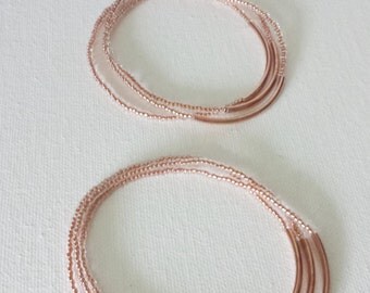 Bridesmaid gold rose bracelet, stretchy copper bracelet, minimalist bracelet,seed bead bracelet,pink bracelet, noodle,bar bracelet,rose gold