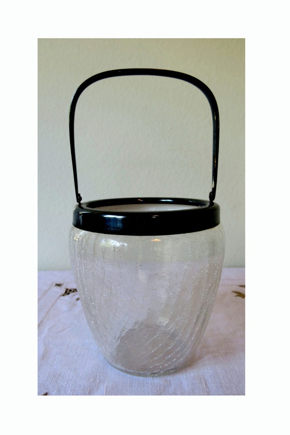Vintage Crackled Glass Vase Metal Handle Mid by VintageByDollymae