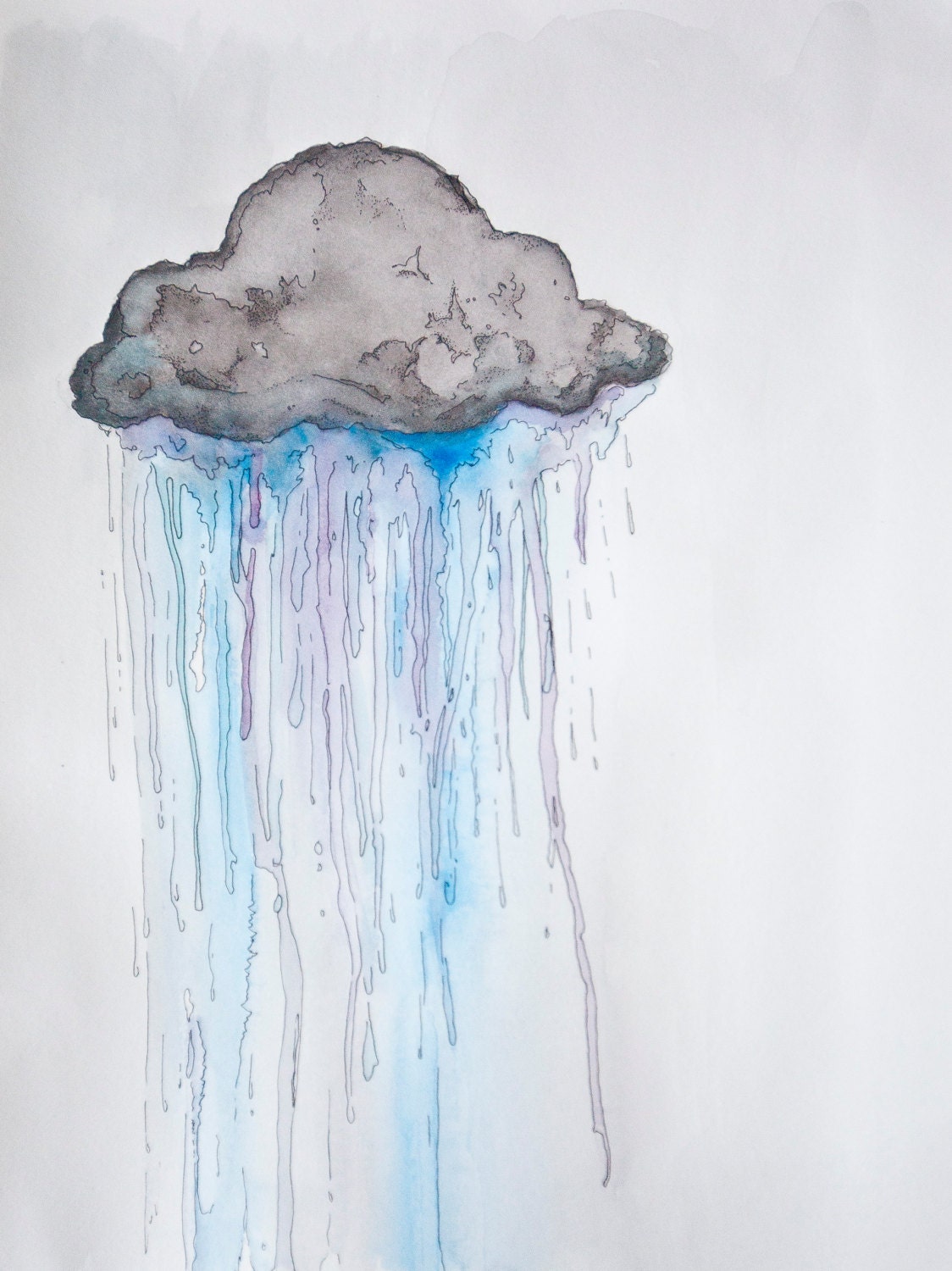 Дождь облака рисунок акварель