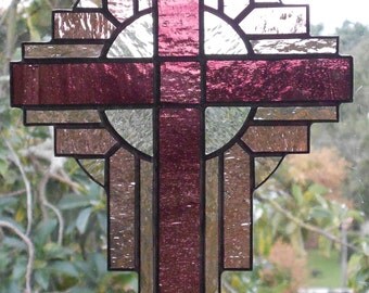 Stained Glass Cross Suncatcher, Orchid Purple #113