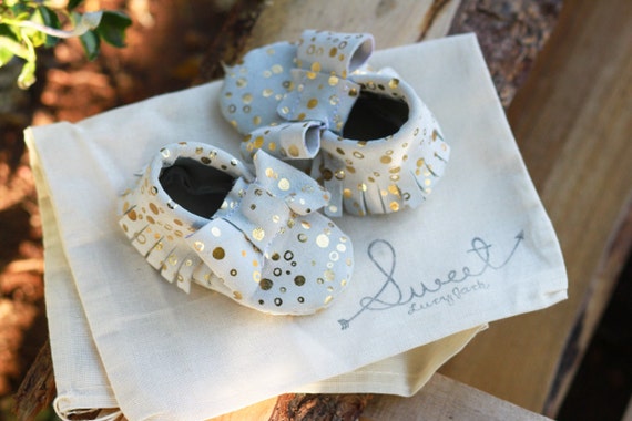 Baby Moccasin Moccs Moccasins Leather Bow Girl Boy Shoes Booties Booty Gold White NB 3M 6M 12M