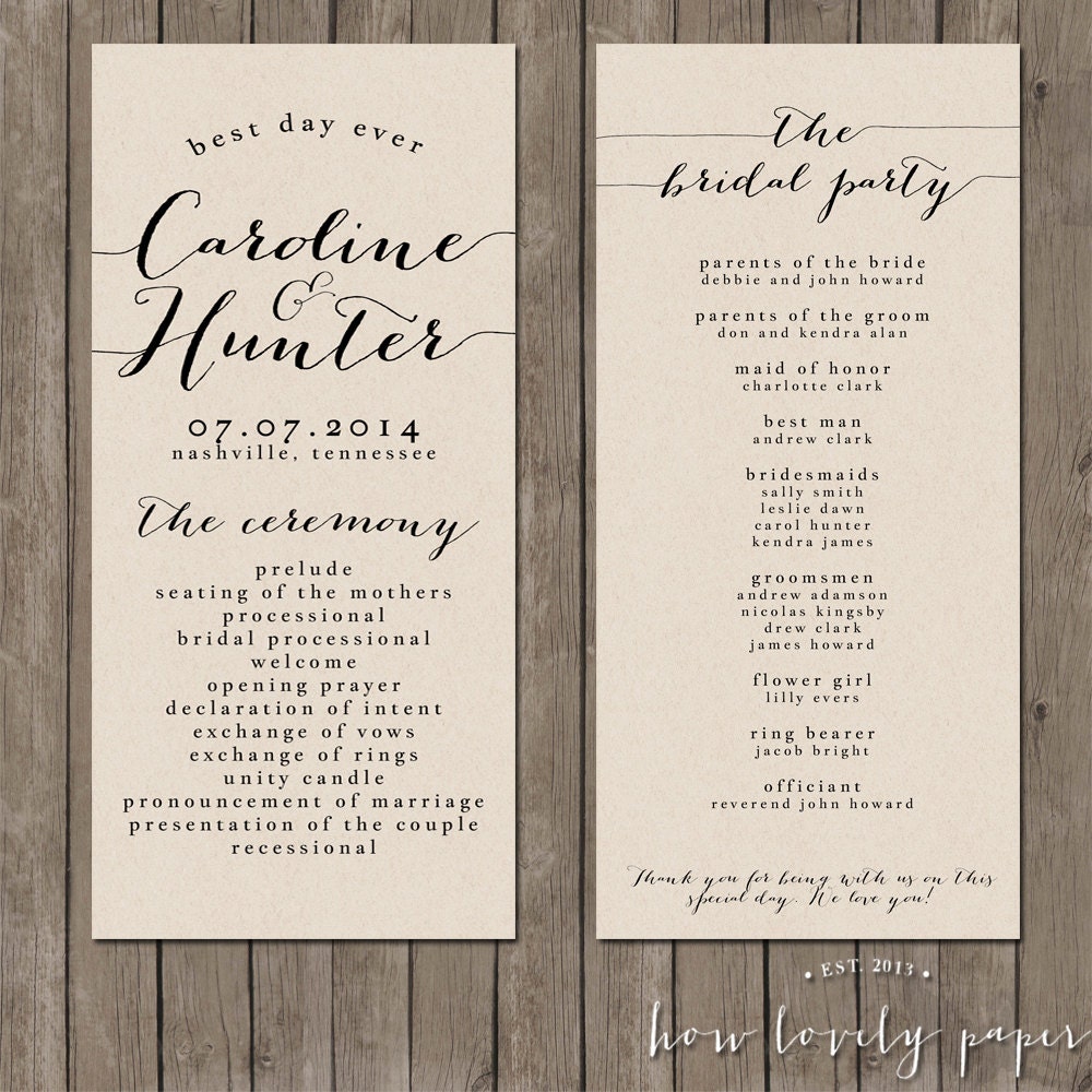 Printable Wedding Program the Bailey Collection by HowLovelyPaper