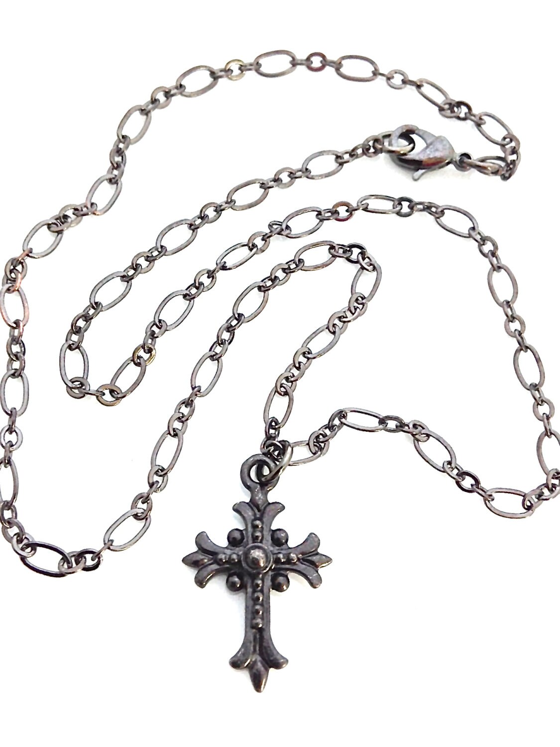 Black Cross Necklace Black Chain Necklace Black by UrbanClink