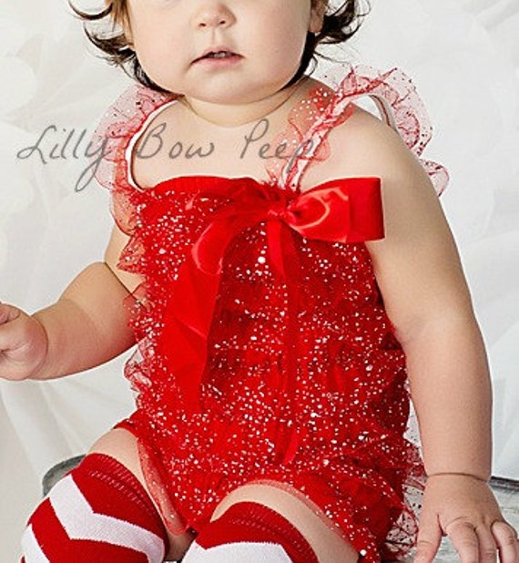 Red Glitter Lace Petti Romper Baby Girl Clothes by LillyBowPeep