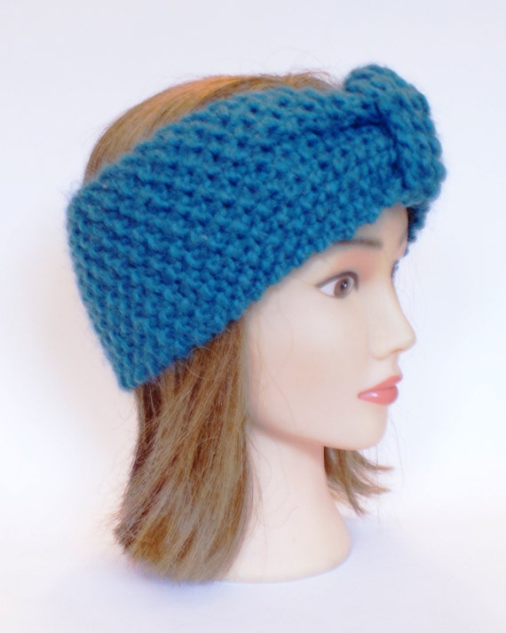 Irish handknit petrol blue earwarmer headband 100% wool women