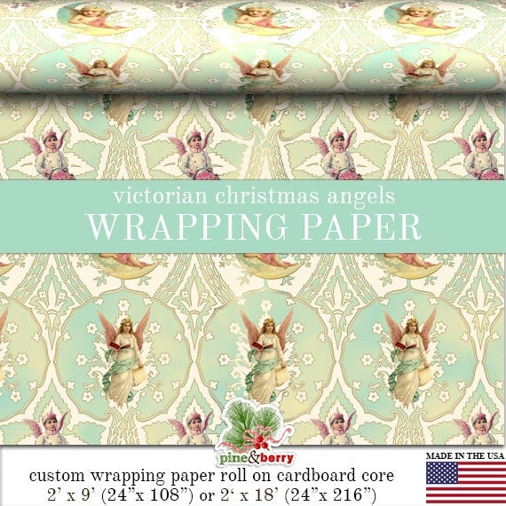 Victorian Christmas Wrapping Paper Roll Vintage Angels