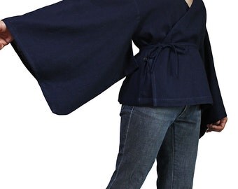 Hemp Cache-Coeur Style Kimono Sleeve Blouse (BFS-134-03)