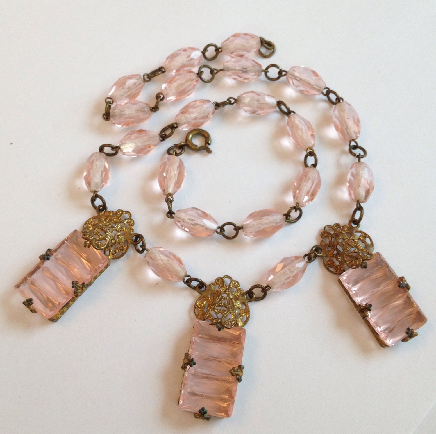 Vintage Jewelry Necklace / Czech Pink Step by AntiqueJewelryForFun