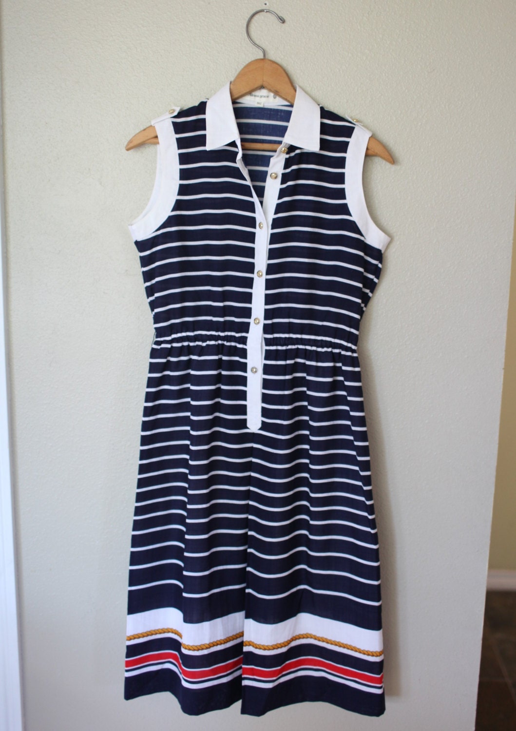vintage nautical navy blue stripe sailor dress womens medium