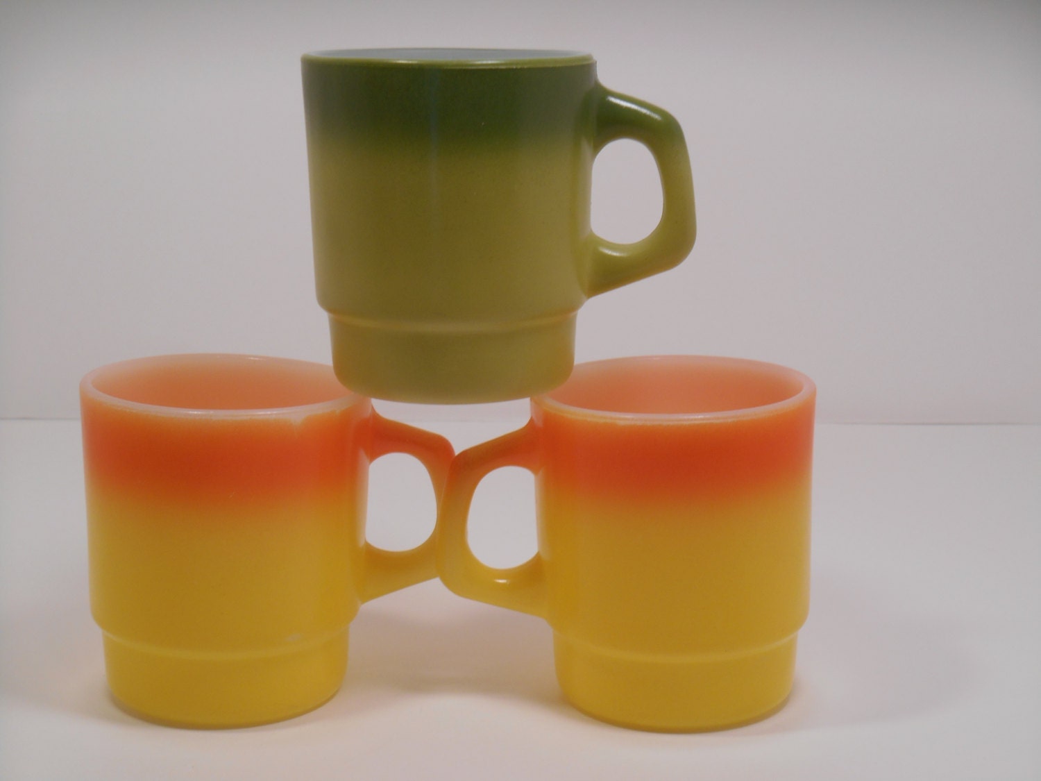 fire king stackable stacking coffee mugs in candy corn two fire king stackable stacking coffee mugs in candy corn two