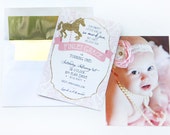 Printable pink and gold carousel invitation with photo -  First birthday invitation - Birthday invitation - Customizable