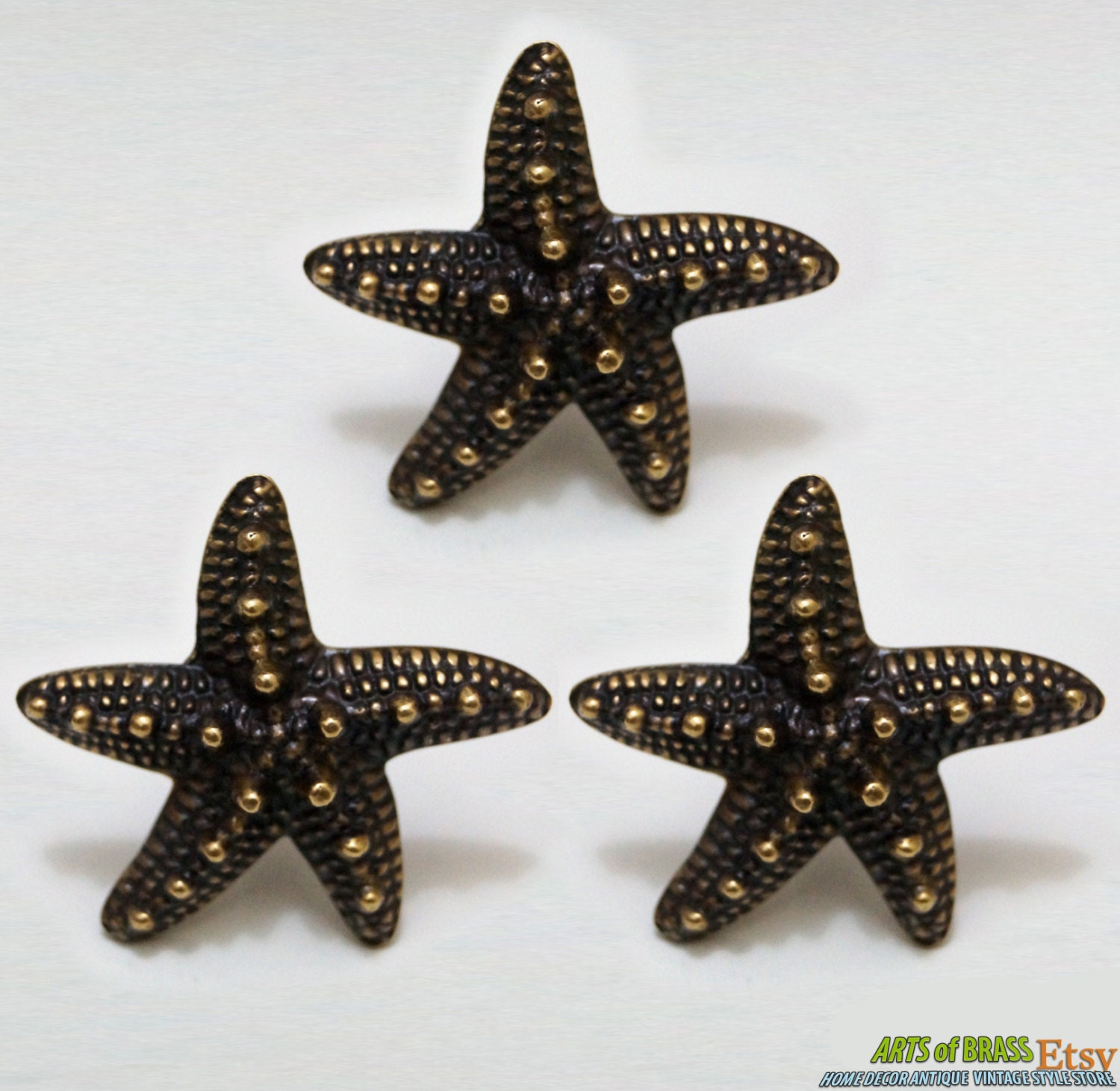 Lot of 3 pcs Vintage Solid Brass STARFISH Antique