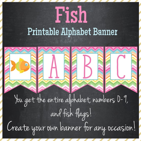 fish banner printable alphabet banner instant download