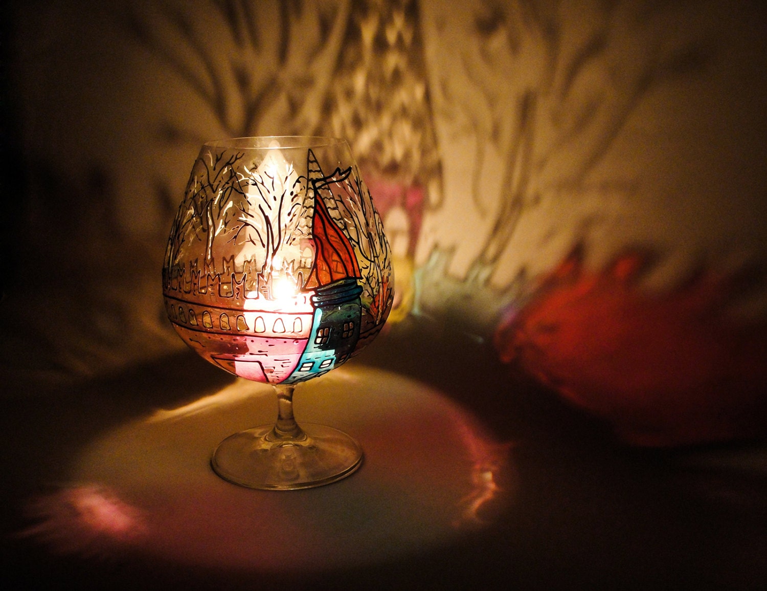 Large Candle Holder Painted Glass Holder Large Brandy Glass
