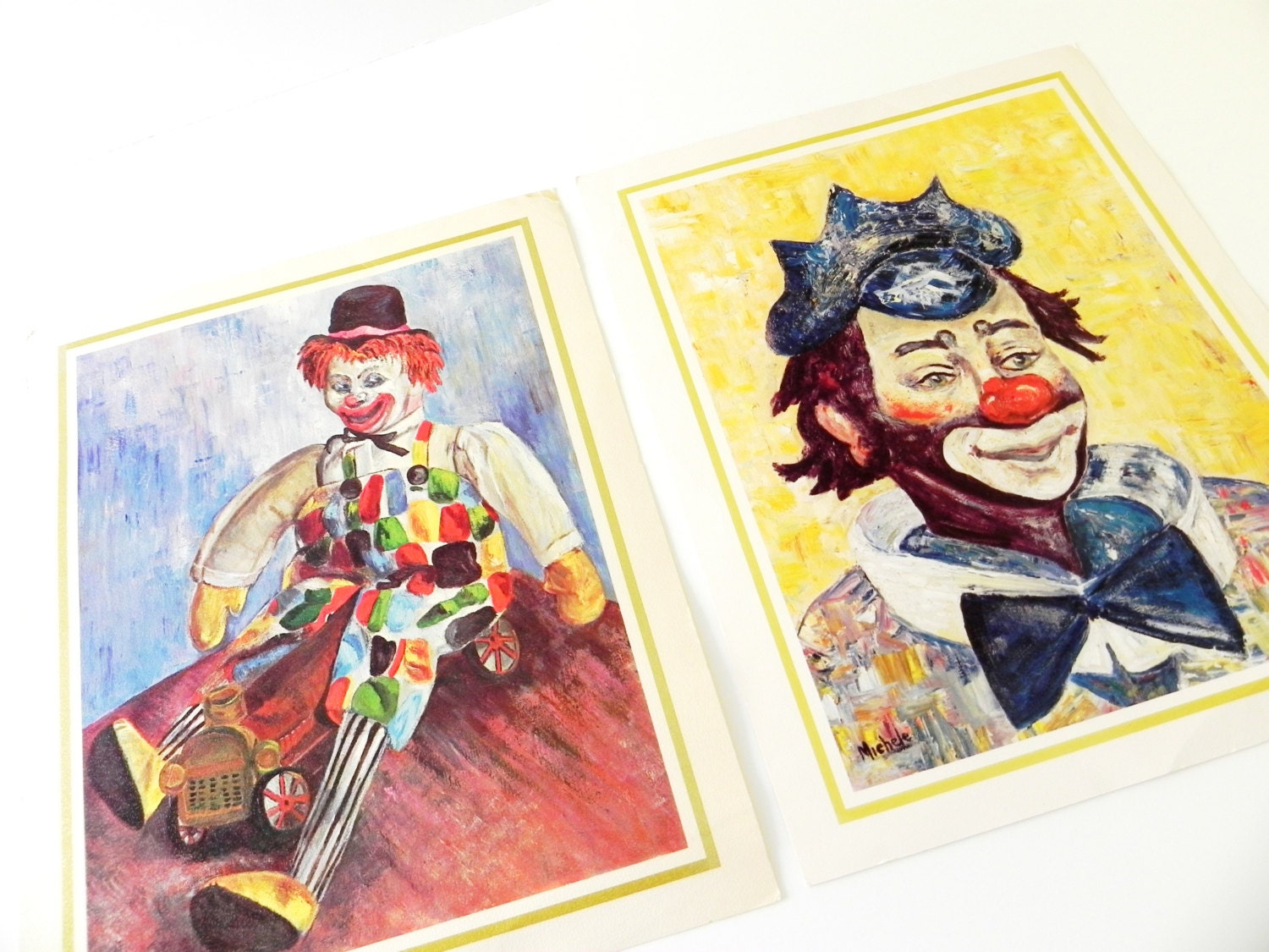 2 CLOWN ART PRINTS Vintage Michele 1960s 1970s Ready To Frame   Il Fullxfull.567905907 8huk 