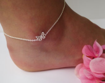 Sterling Silver Butterfly Anklet/Cubic Zirconia Accents/Butterfly Anklet for Women/Woman's Anklet/Nature Jewelry/Body Jewelry/Ankle Bracelet