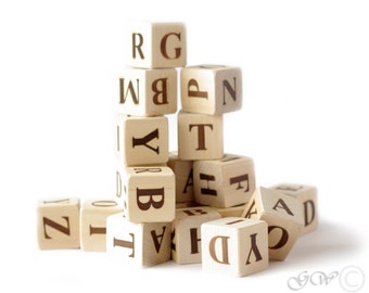 Wooden letter blocks, Wooden alphabet blocks, English alphabet
