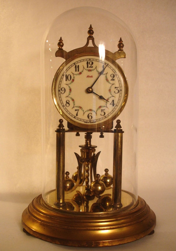 Vintage KUNDO German Anniversary Clock With Glass Dome Brass