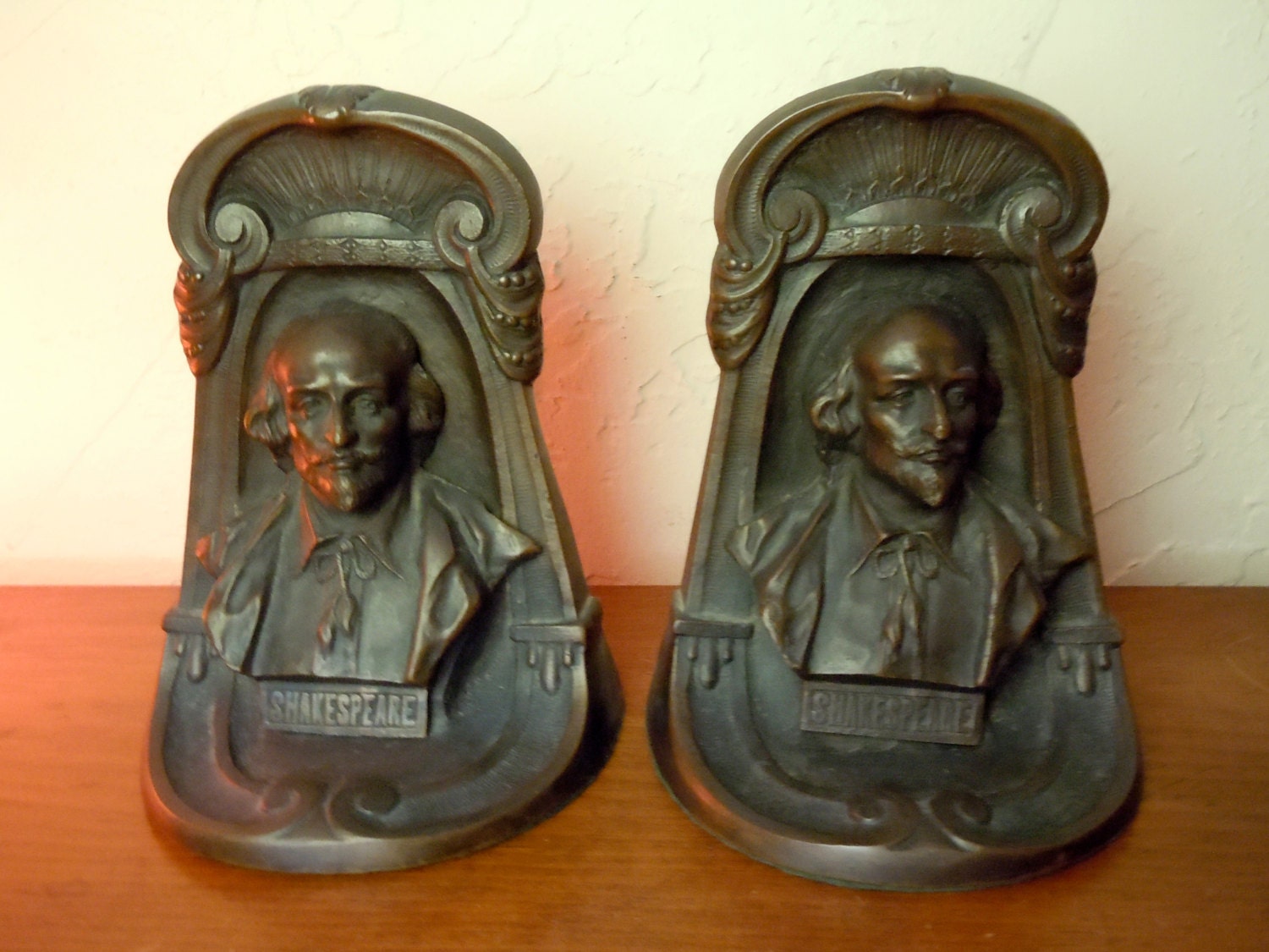 Antique Bronze Bookends Shakespeare c. 1925