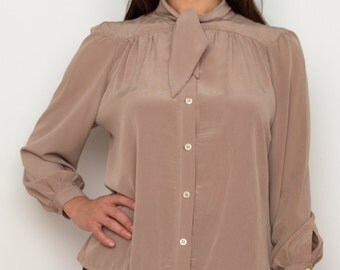 Items similar to Brown LePassion cotton V-neck long-sleeved Muse blouse ...