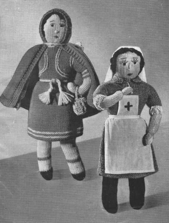 Vintage WWII Red Cross Nurse Doll and Red by VintageKnitandStitch