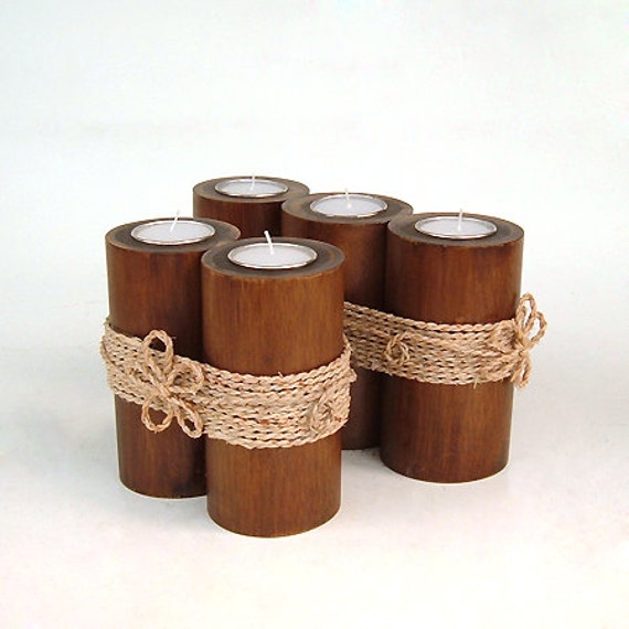 Bamboo Candle Holder Tealight holder bamboo set of two