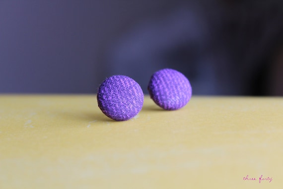 Purple Fabric Button Earrings / Purple Post Earrings / Modern Earrings / Minimalist Jewelry