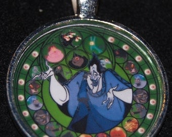 Hercules Hades Round Stained Glass Style Silver Disney Pendant Necklace ...