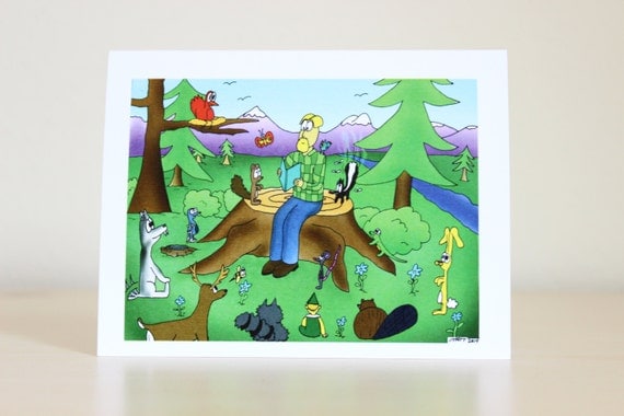 Woodland Creatures Card - Handmade - Happy Birthday - Father's Day - Thinking of you - Nature - Woods- Great Outdoors - Comic - Cartoon