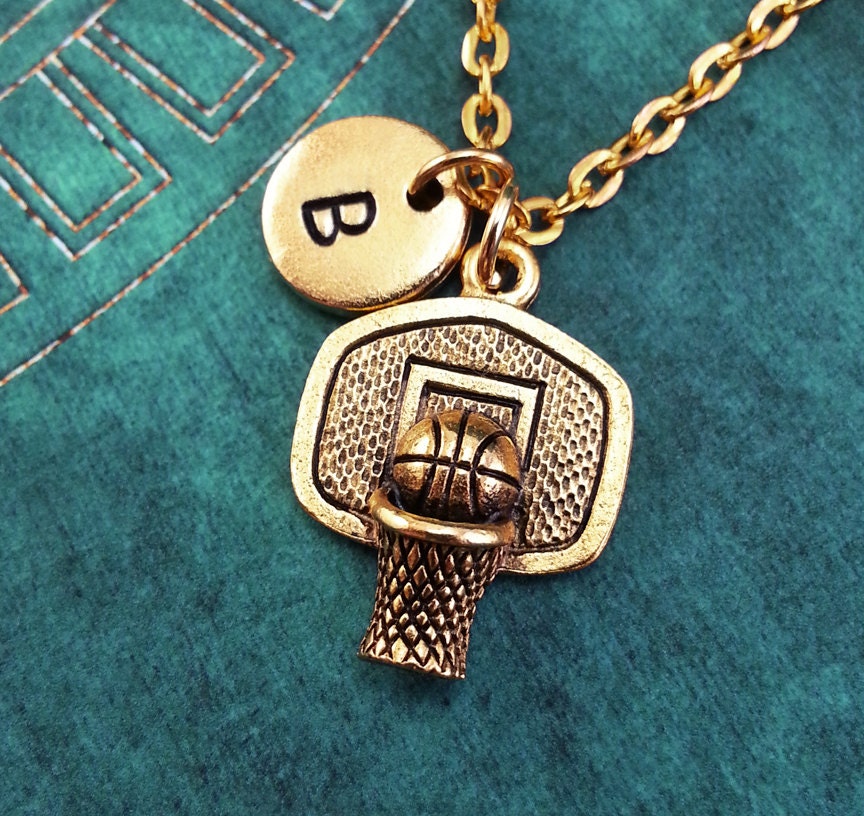 Basketball Hoop Necklace Gold Basketball Charm Personalized