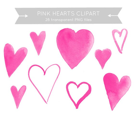 Download Items similar to clipart pink hearts watercolor strokes ...