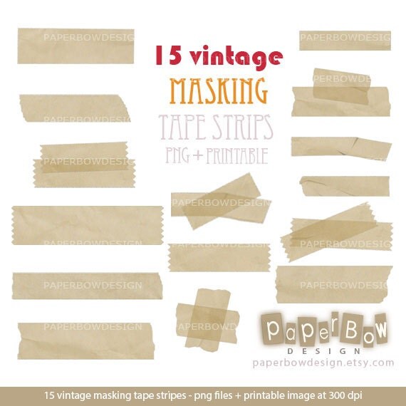 Digital Masking tape strip set vintage tape clipart pack for