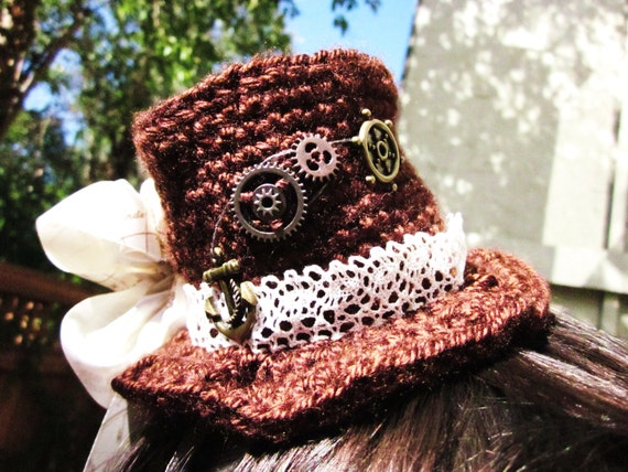 Around the World in 80 Gears Steampunk Miniature Top Hat Fascinator by TrebleKnit steampunk buy now online